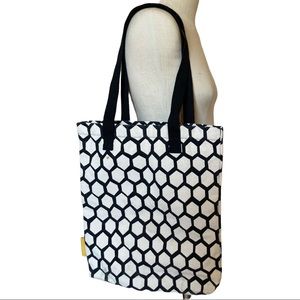 Graphic honeycomb black white canvas shopper tote